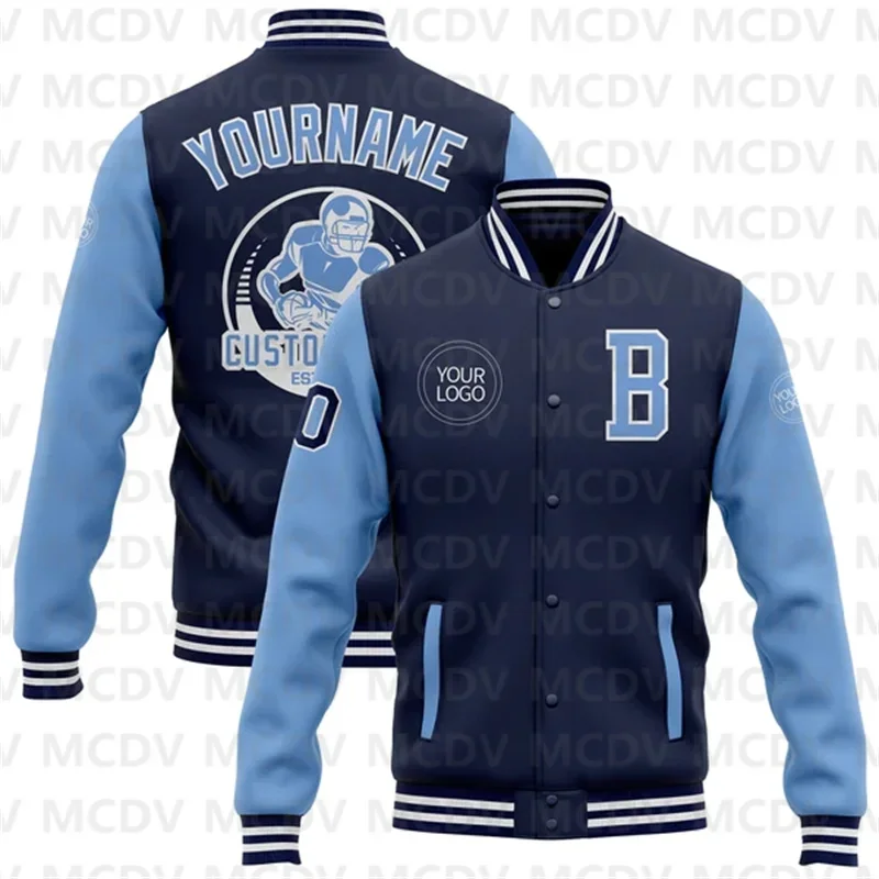 Custom Navy Red-White Bomber Full-Snap Varsity Letterman Two Tone Jacket