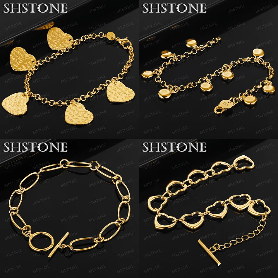

Classic 18k Gold Heart Oval Chain Flat Circular Bracelet For Lady Birthday Wedding Party Simple Fine Jewelry Gifts Accessories