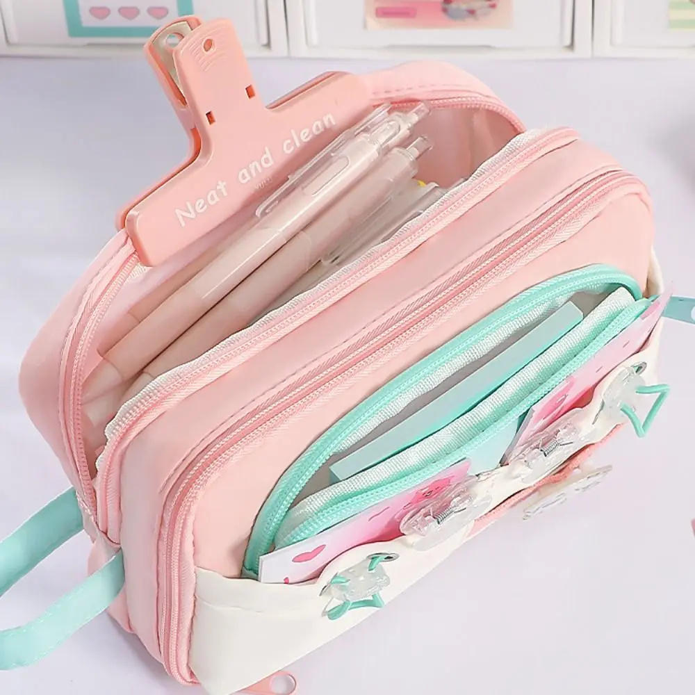 Simple Large Capacity Student Pencil Case Multi-layer Flip Style Cute Pencil Pouch Morandi Color INS Gel Pen Organizer Girl