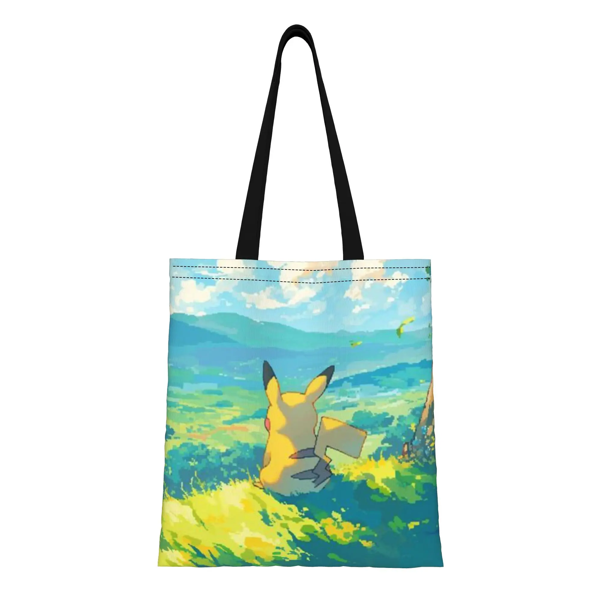 

Сезон «Снова в школу»: Прекрасная желтая холщовая сумка-тоут с изображением Пикачу, идеально подходит для покупок, женская сумка с верхней ручкой.