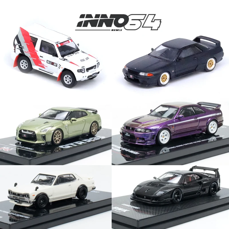 INNO 1:64 SKYLINE2000 KPGC10 GTR R32 R33 R35 R34 Midnight Purple LBWK F40 Blue PAJERO  Alloy Car Model Ornament