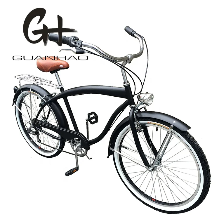 26inch OEM/ODM Hi-ten Steel Frame CE Cheap Aluminium American Rear Rack 7 Speeds Men Beach Cruiser Bikes
