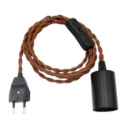 AC 220V EU Plug Power Cords Vintage Fabric Twisted Cable with Inline Switch E27 Bulb Lamp Holder Hanging Lamp