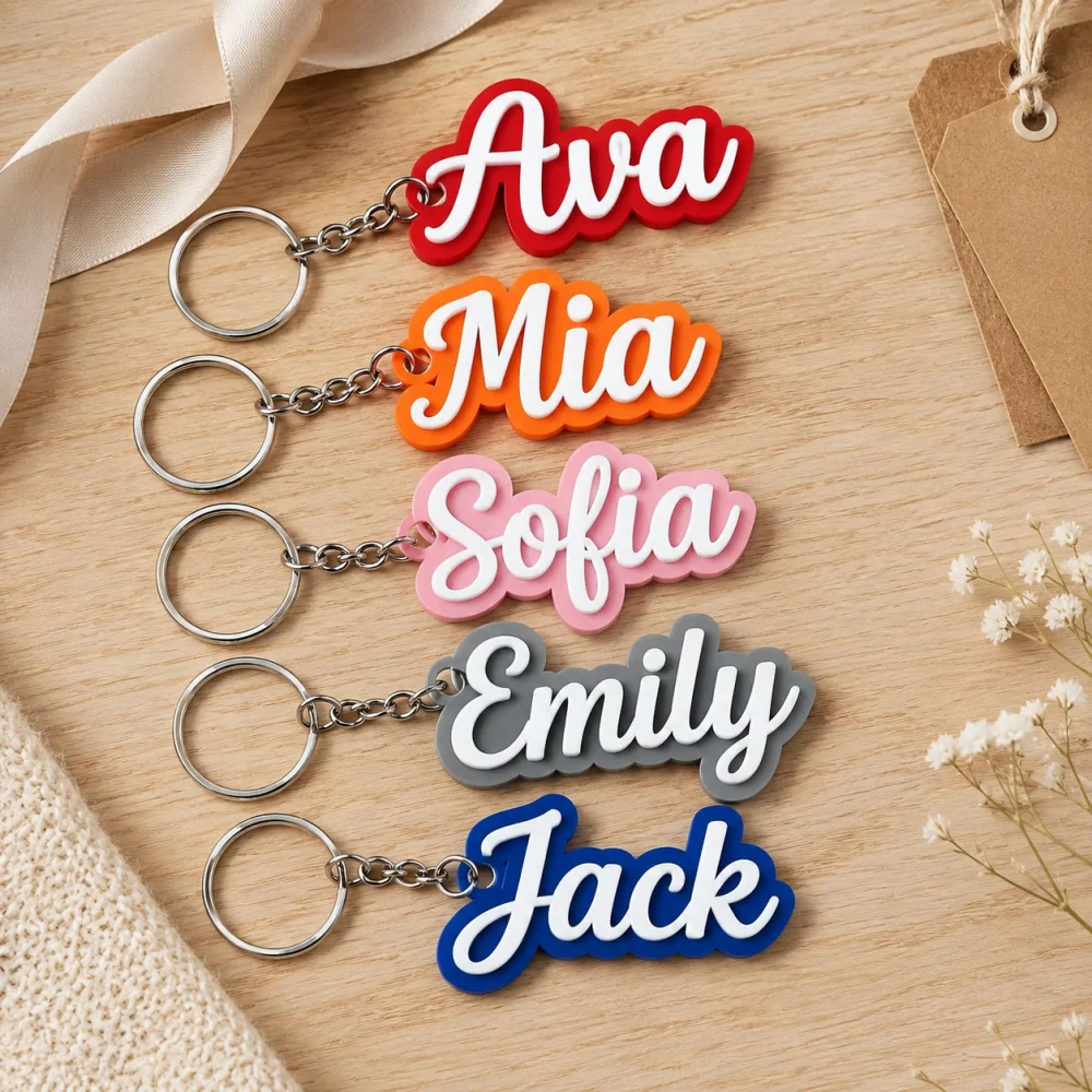 Custom 3D‑Printed Cursive Name Keychain, Personalized Raised Name Key Ring, Custom Name Charm for Car Keys Backpack Accessories