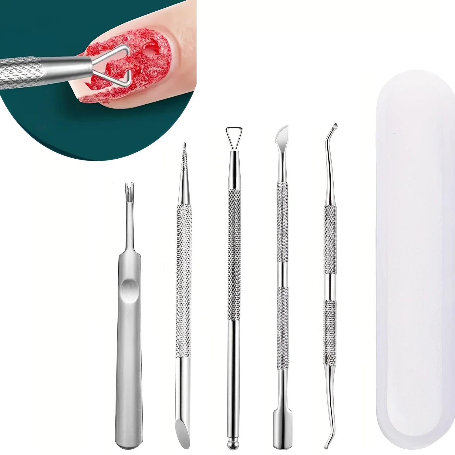 5-częściowy zestaw do usuwania paznokci ze stali nierdzewnej - Bezzapachowy żel do obierania, stóp i paznokci - Pielęgnacja manicure i pedicure, pudełko