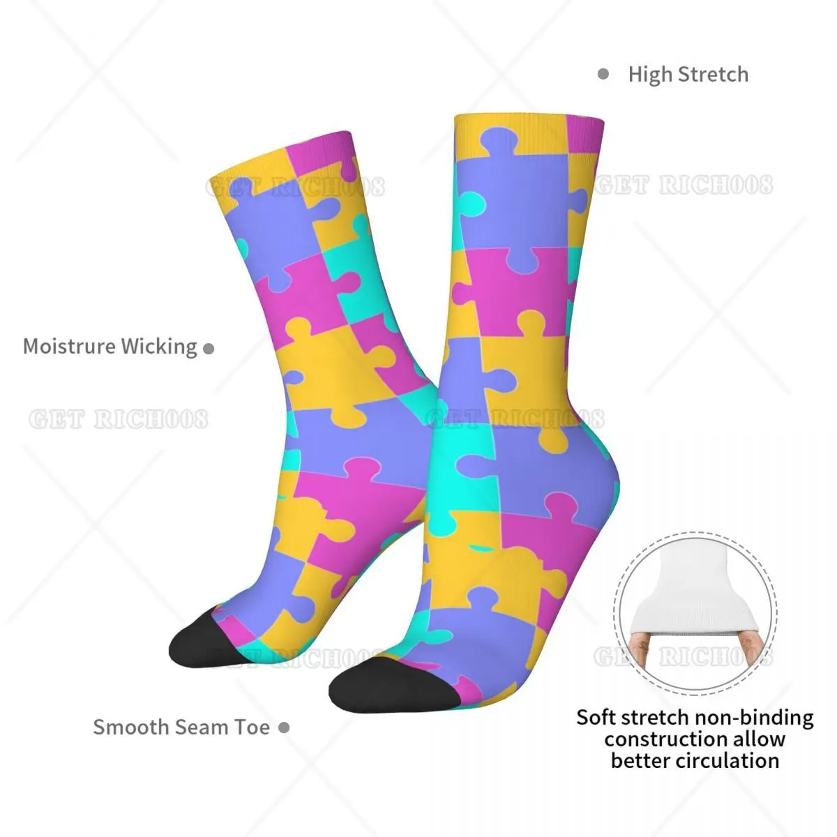 Calzini per la consapevolezza dell'autismo Modello puzzle Calze alla moda Calzini invernali antibatterici unisex Calzini da arrampicata dal design di alta qualità