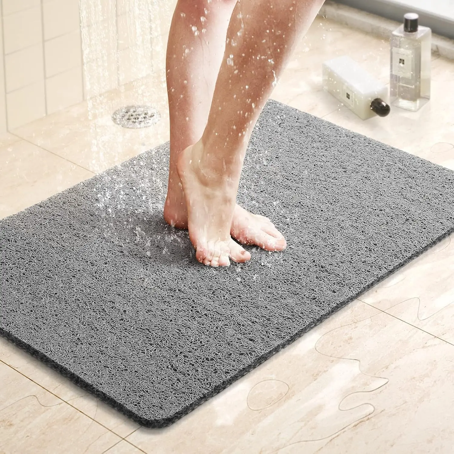 1pcs Shower Mat Bathtub Mat,24x16 inch, Non-Slip Bath Mat with Drain, Quick Drying PVC Loofah Bathmat for Tub Shower,Bathroom