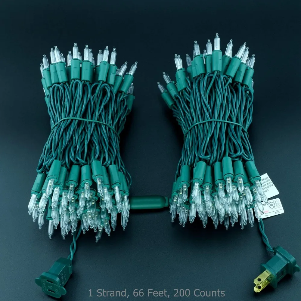 200 Warm White LED Christmas Lights on 66-Foot Green Wire, UL Certified Commercial-Grade Holiday String Lights Set