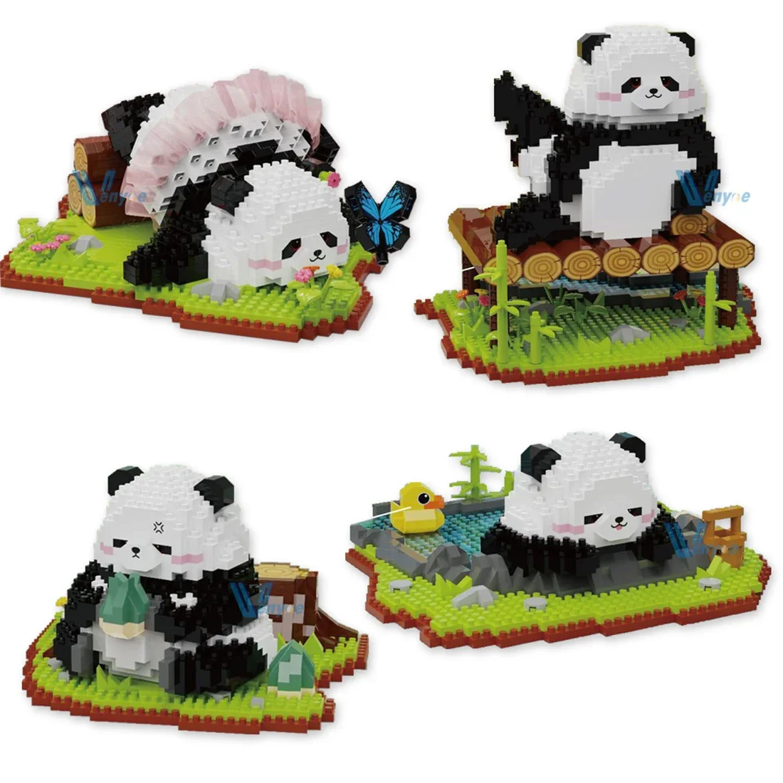 3D Cute Panda Micro Building Blocks Assembled Scene Panda Model DIY Animal Mini Brick Figure Toys For Kids Decorations Gift