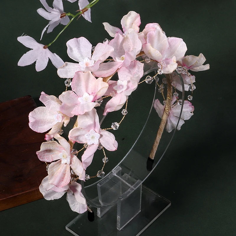 New Pink Flower Wreath Hair Bands Classic Crystal Headband Wedding Hair Accessories Birthday Party Tiara Popular Headdress image 5