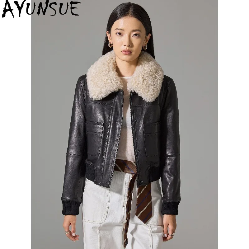 AYUNSUE Real Leather Down Jackets for Woman 2026 Winter Luxury Commute Outerwear Sheepskin Black Jacket Woman Clothes Куртка