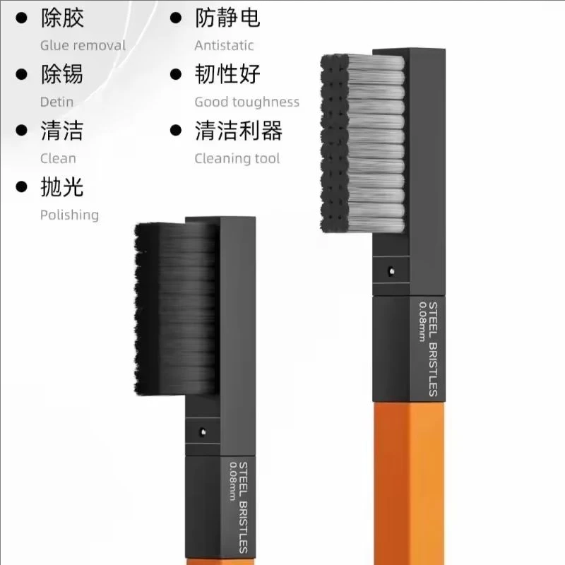 WYLIE 2 In 1 Aluminium Alloy Handle Steel Brush  for Phone Electronic Chip Motherboard Chip IC Glue Tin Dust Quick Cleaning