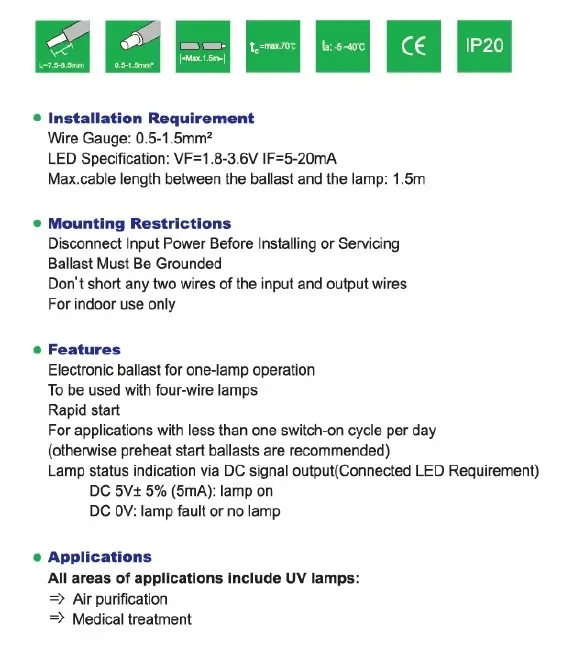 Germicidal Lamp Electronic Ballasts for UV Lamps Ballast  RW11-800-55 UV Lamps 55W