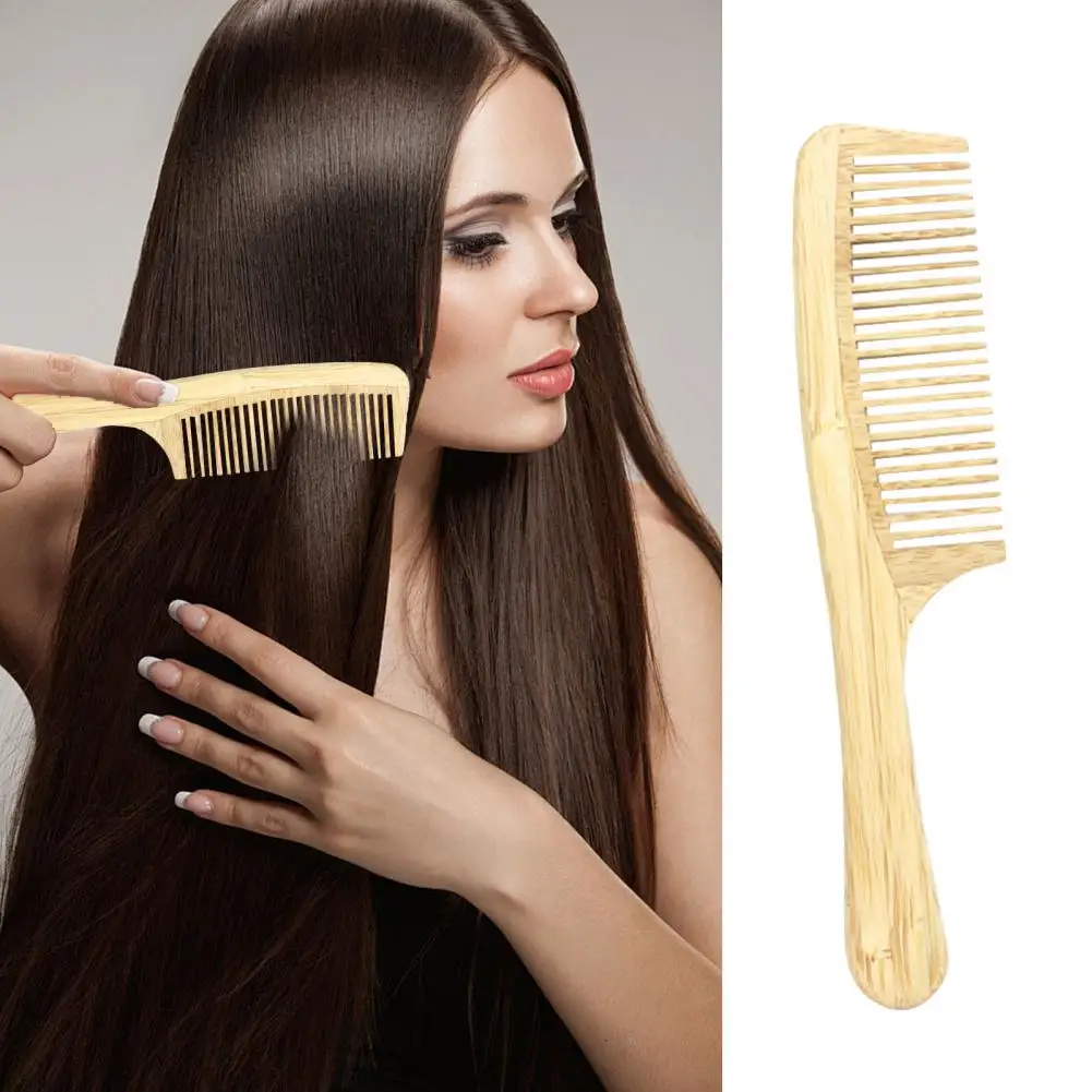 Bamboo Wide Tooth Hair Comb Women Men Anti-Static Afro Fork Comb Wooden Detangler Brush for Curly Straight Wet Dry Hair