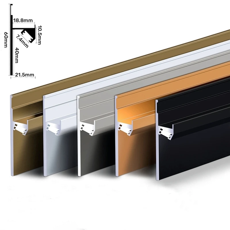 H60mm Wall Trim LED Skiritng Line Aluminum Profile Recessed Hidden Drywall Baseboard Channel Corner Floor Decor Bar Strip Lights