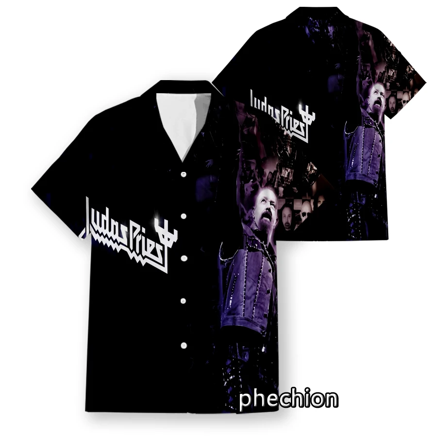 Phechion Hawaiian Short Sleeve Men\'s Shirt Judas Priest Rock Band 3D Printed Casual Shirts Fashion Men Tops W15