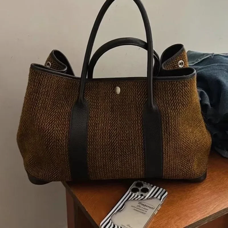 New Small Niche High Appearance Level Female Fashion Temperament Woolen Single Shoulder Carrying Large Bag All-in-one Backpack