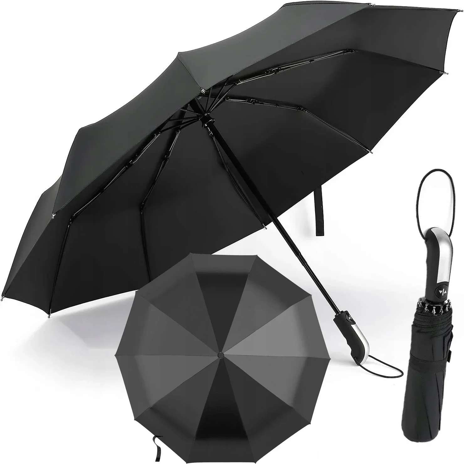 Parasol składany z automatycznym mechanizmem otwierania i zamykania, wzmocniona rama z 10 szkieletami, 105 cm, duża powierzchnia, blokujący promieniowanie UV, wodoodporny, odporny na wiatr, kompaktowy