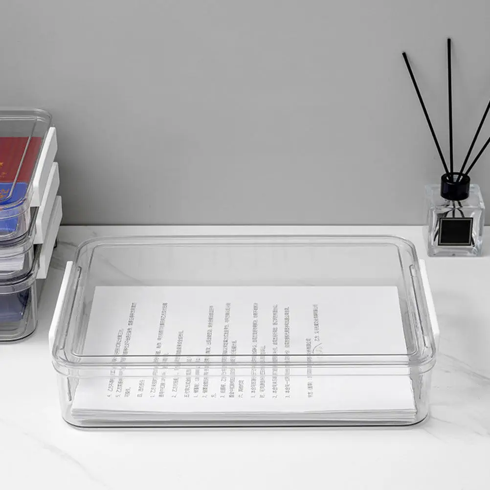

2pcs A4 Document Organizer Box Plastic File Storage Case For Certificates Photos Cards Desktop Holder Waterproof Keeper