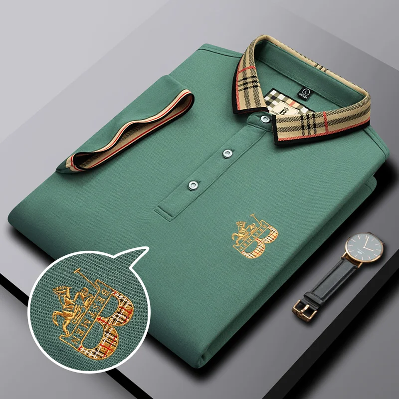 2025 Embroidered Men's Pure Cotton Premium Polo Shirt Summer New Style Business Leisure Breathable Men's Flip Collar Youth T-shi image 5