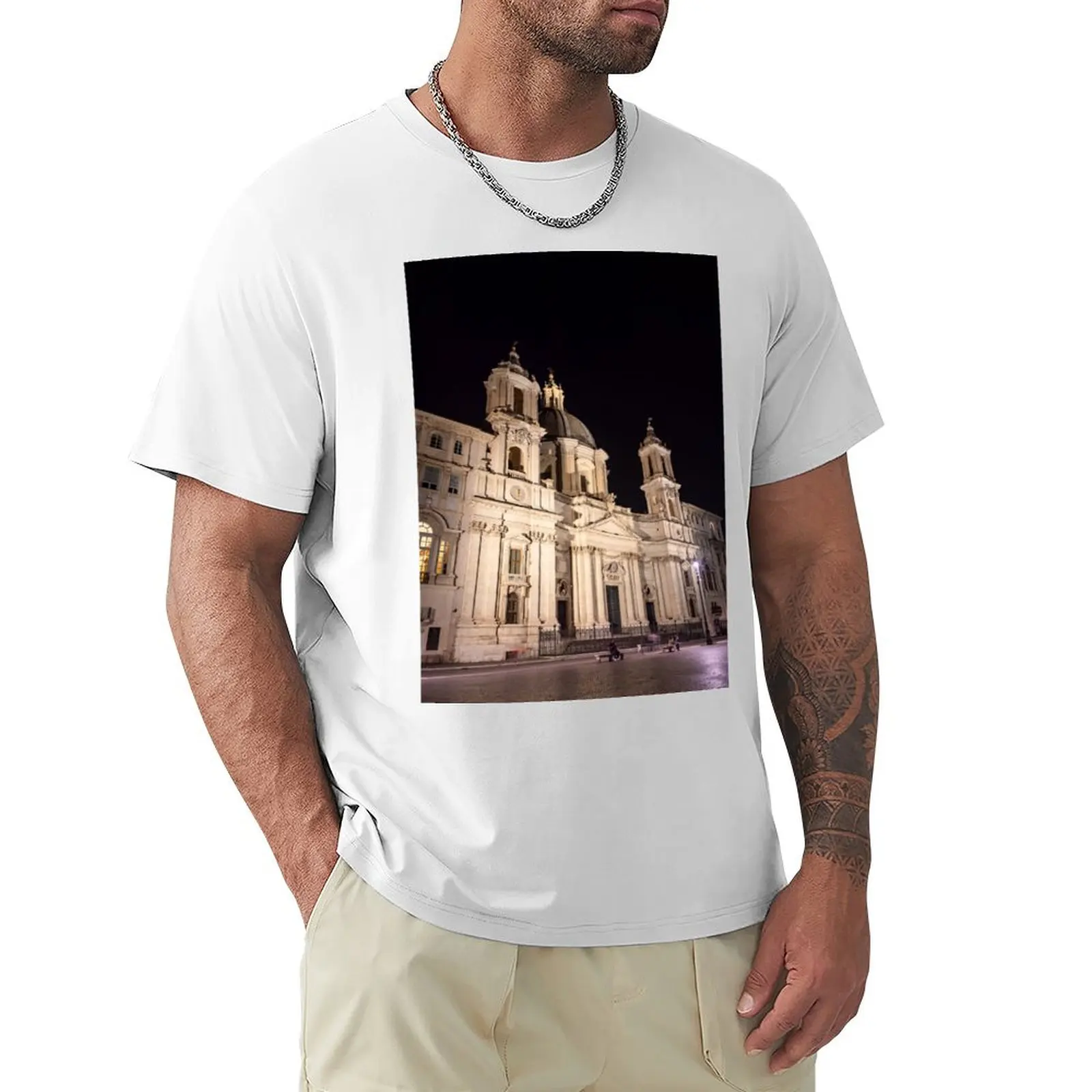 

Sant Agnese Church in the Piazza Navona at night - Rome, Italy T-shirt boys whites graphics mens clothes