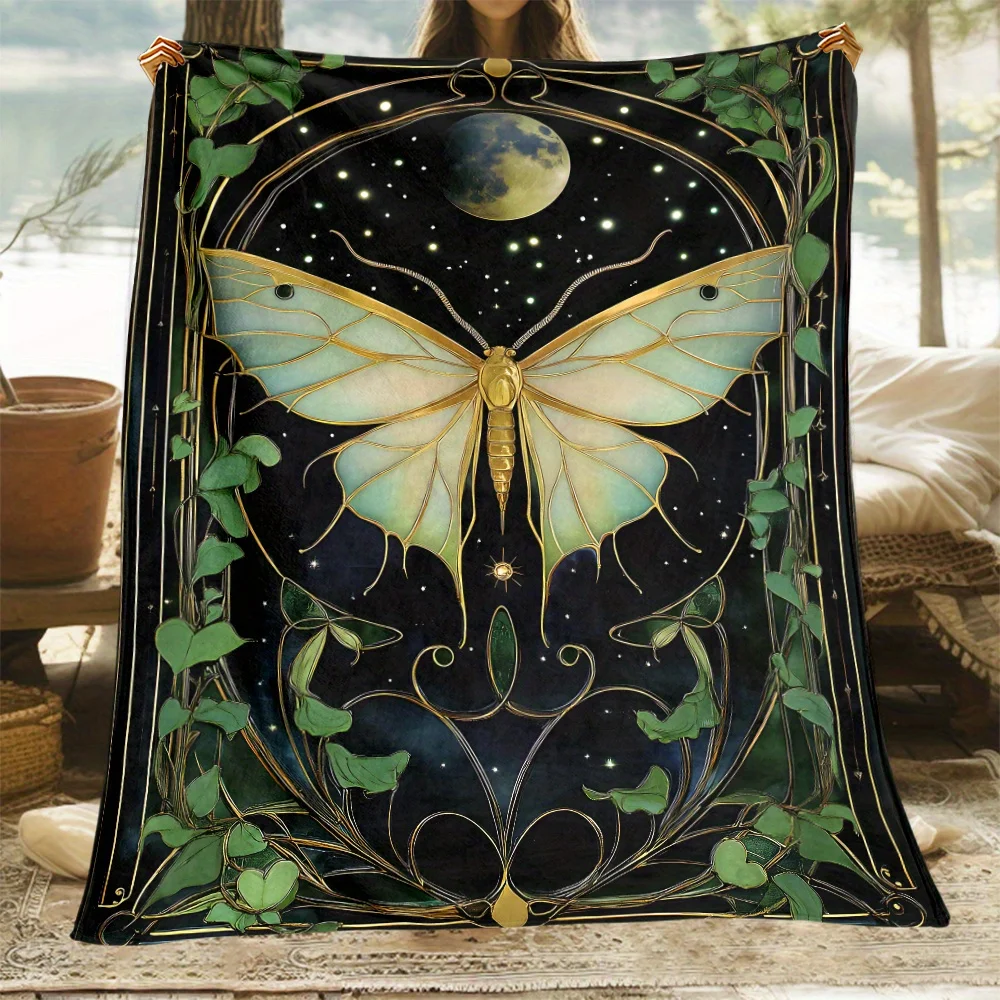 Moth and Starry Night Art Lightweight Polyester Fleece Throw Blanket - Soft, Warm, Uncharged,  for Sofa, Bed, Travel