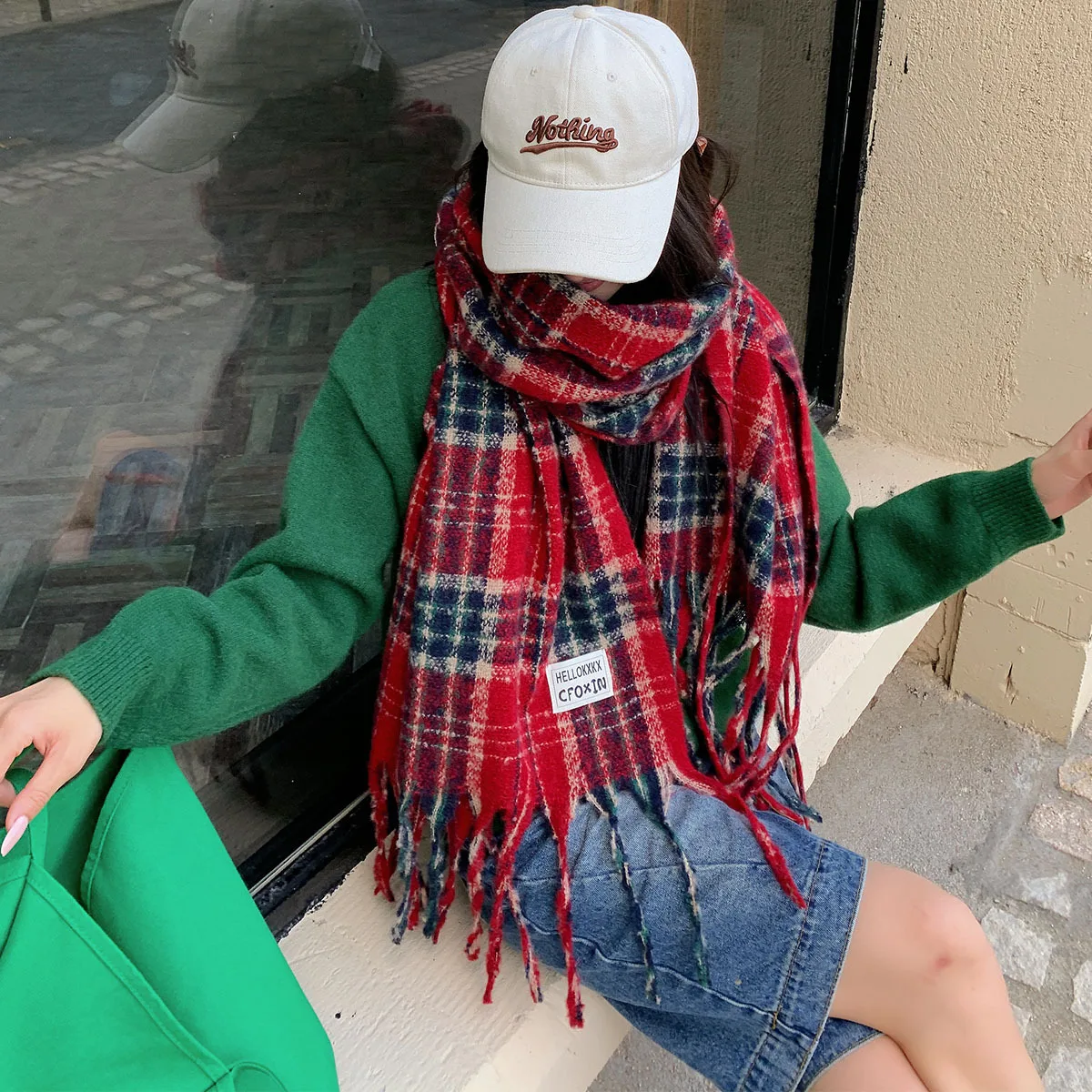 Imitation Kaschmir Warm Wrap Schal Koreanische Herbst Winter Neue Verdickte doppelseitige Schal Lange Retro Überprüfen Schals Foulard Stolen