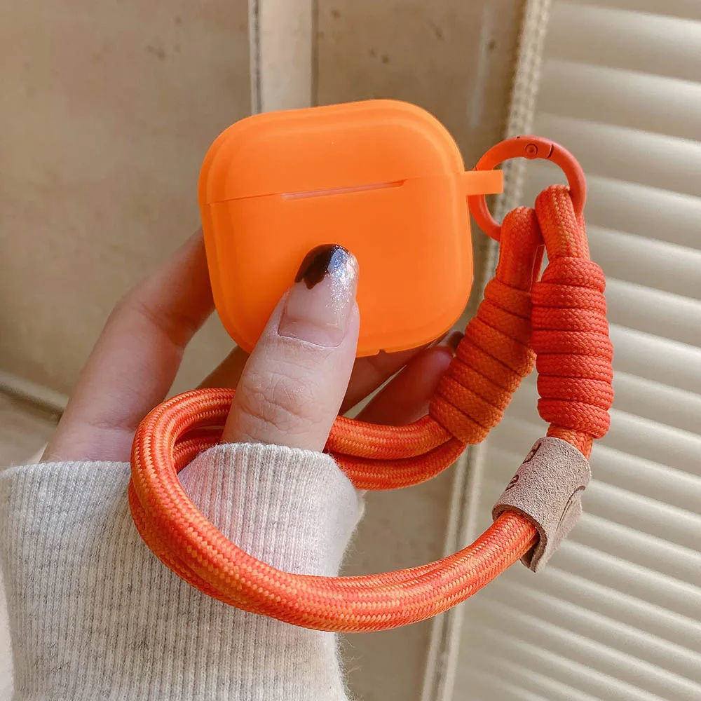 Orange Color Soft Silicone Earphone Case For Airpods Pro 3 With Bracelet Fall Prevention Couple For Airpods 4 3 2 1 Pro 2 Cover