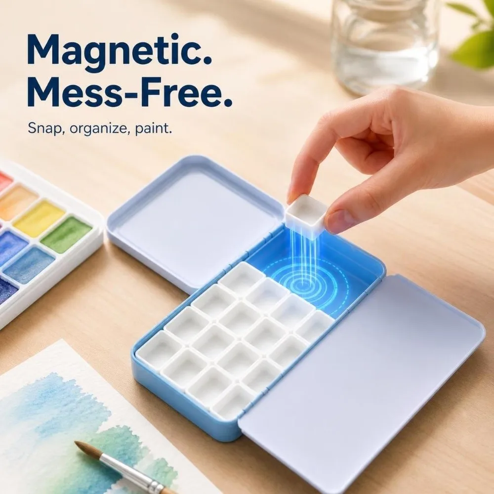 24 Pcs Empty Portable Magnetic Paint Pans Mini Creative Pan Palette Empty Half Pans Empty Watercolor Pans Travel