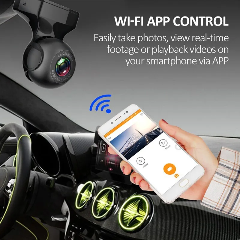EKLEVA 1080P HD Dash Cam WiFi 170°FOV Hidden Night Vision Motion Detection Car DVR