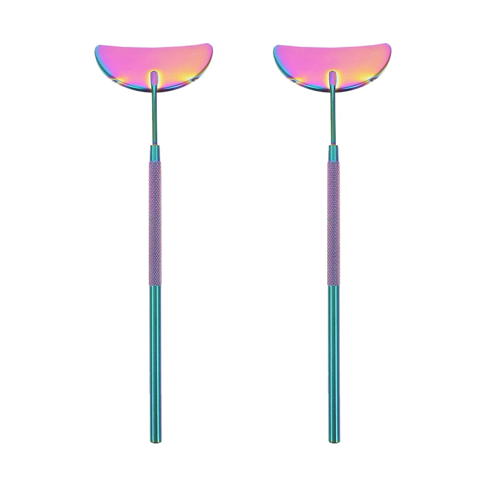 2개입 스테인리스 스틸 속눈썹 거울 컴팩트 문 디자인 속눈썹 검사 도구 전문가용 살롱 연장 키트 액세서리