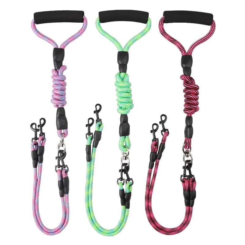 Pet Double Head Dog Rope Wave Pattern One Tow Two Lead Rope Anti-winding Removable