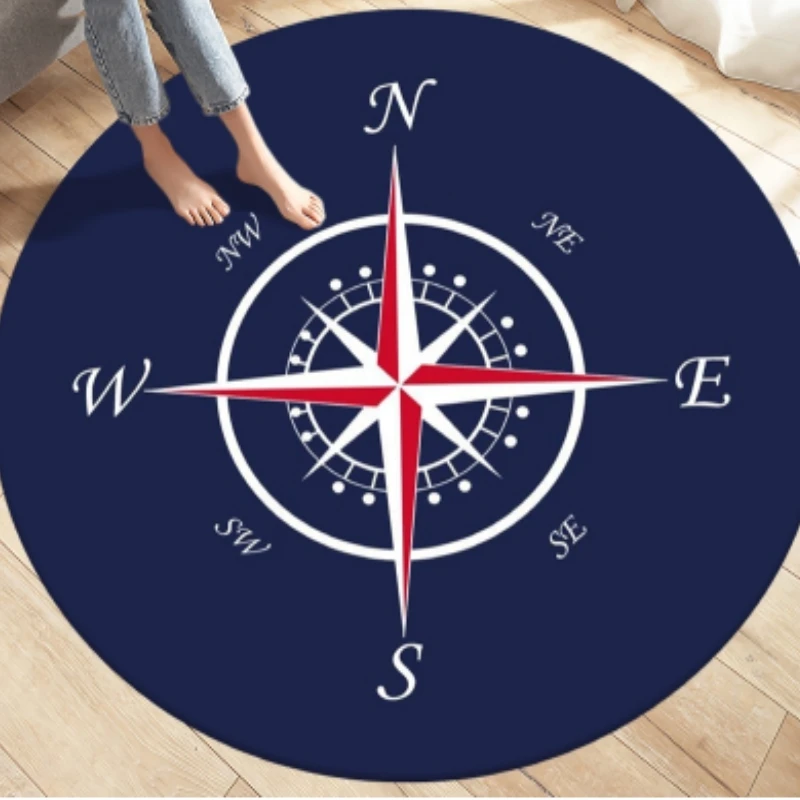 Compass Round Carpet Area Rug Retro British Navy New World Discovery Carpets Living Room Bedroom Kids Play Non-slip Floor Mats