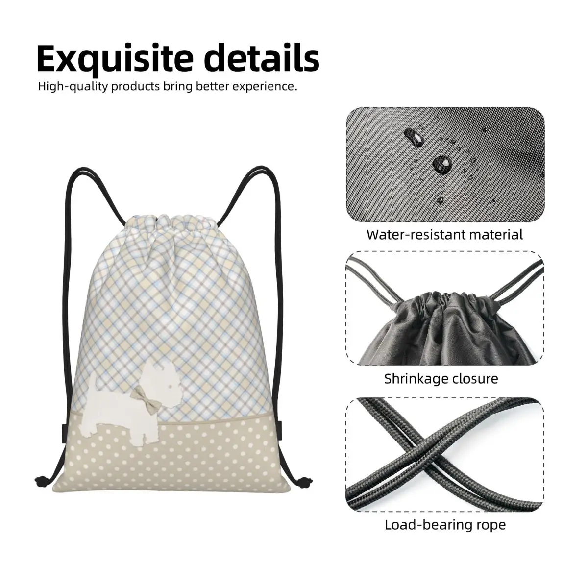 Westie Tartan Tupfen Kordel zug Rucksack Gym Sport Sackpack tragbare West Highland White Terrier Hund Einkaufstasche Sack