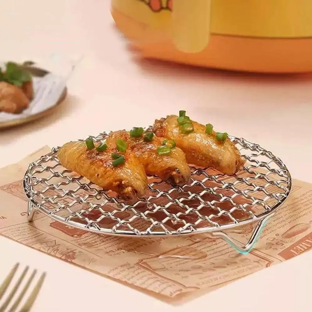 Tragbares rundes Luftfritteuse-Gestell, stapelbar mit Fuß, Grillnetz, Edelstahl-Dampf-Backregal, für Zuhause, Küche, Ofen, Dampfgarer