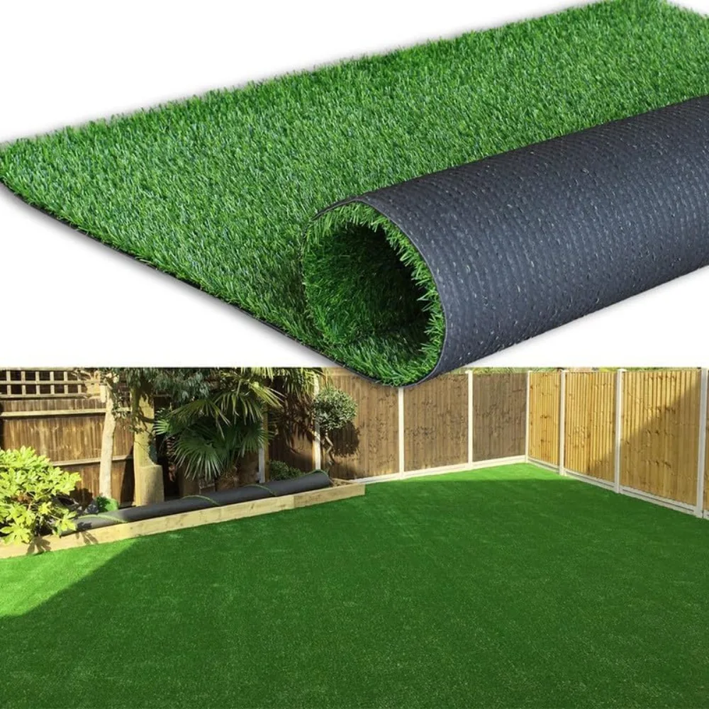 Thick Artificial Grass,0.7Inch Pile Height Green Soft Fake Faux Grass Turf Mat, Rubber Backed with Drainage Holes. Outdoor Decor