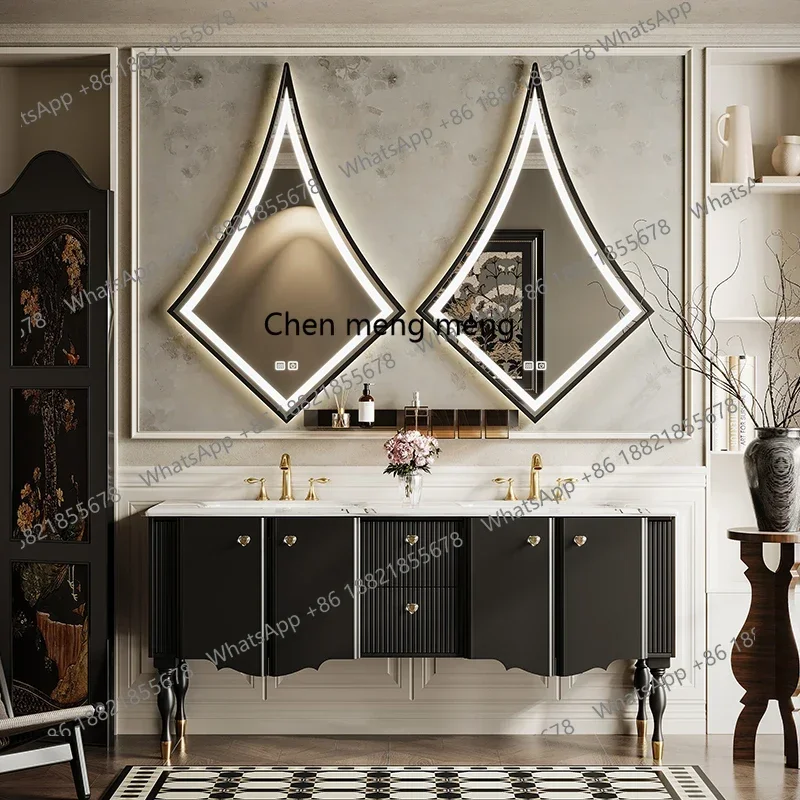 C88 French cream air bathroom cabinet combination floor-to-ceiling intelligent washstand rock slab hot bending integrated basin