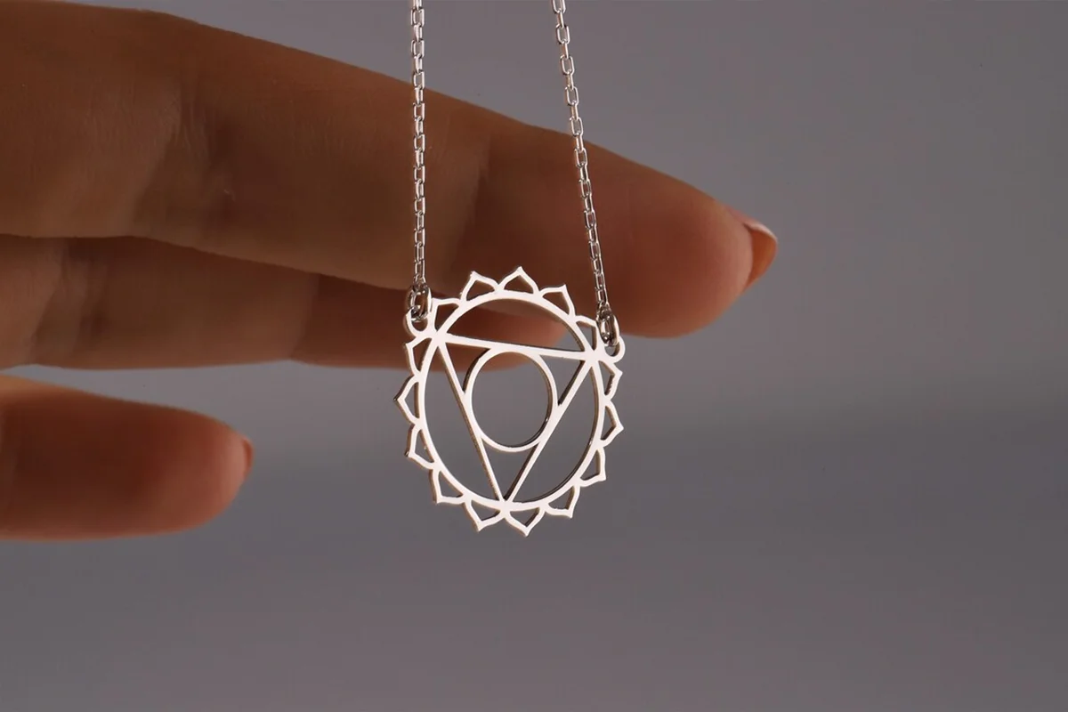 Throat Chakra Necklace Stainless Steel Pendant Handmade Chakra Hindu Yoga Chakra Jewelry Seven Chakra Symbol Neckla
