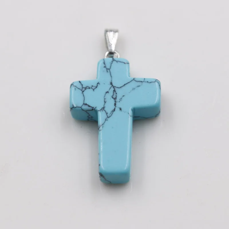 1PColor random wish hot selling European and American fashion natural stone cross necklace pendant stone cross pendant wholesale