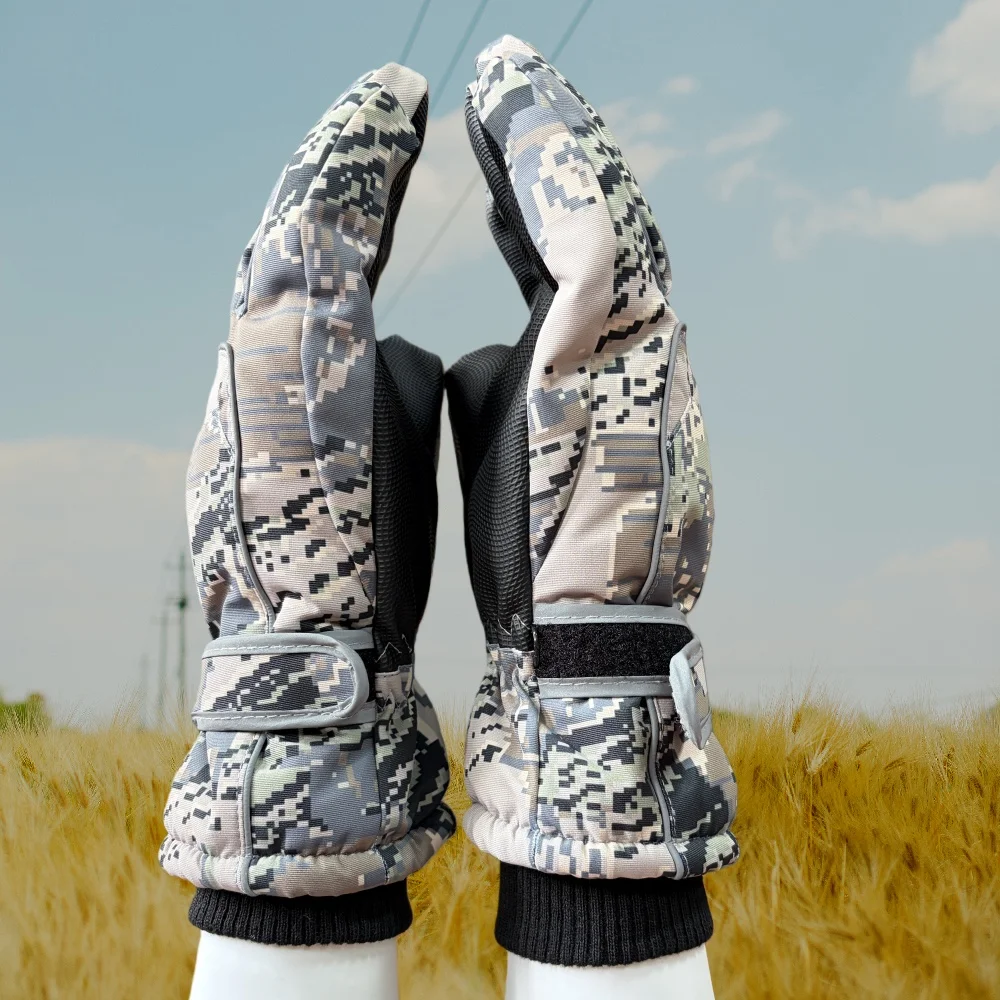 Herren Wasserdichte, Winddichte, Drei-in-Eins Filmbeschichtete Stoff-Handschuhe mit Telefonfunktion, Isolierte Tarnfarbene Jagdhandschuhe für Kaltes Wetter – Detail 3