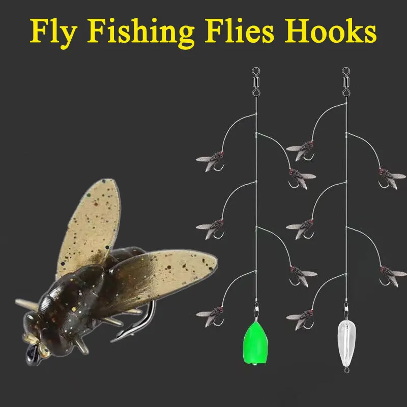 AS Cluster Soft Lure Fly Soft Bait Hook Fly Fishing Flies Hook Bionic fly string hook tied Fishing Lure Trout Bass Tackle Pike