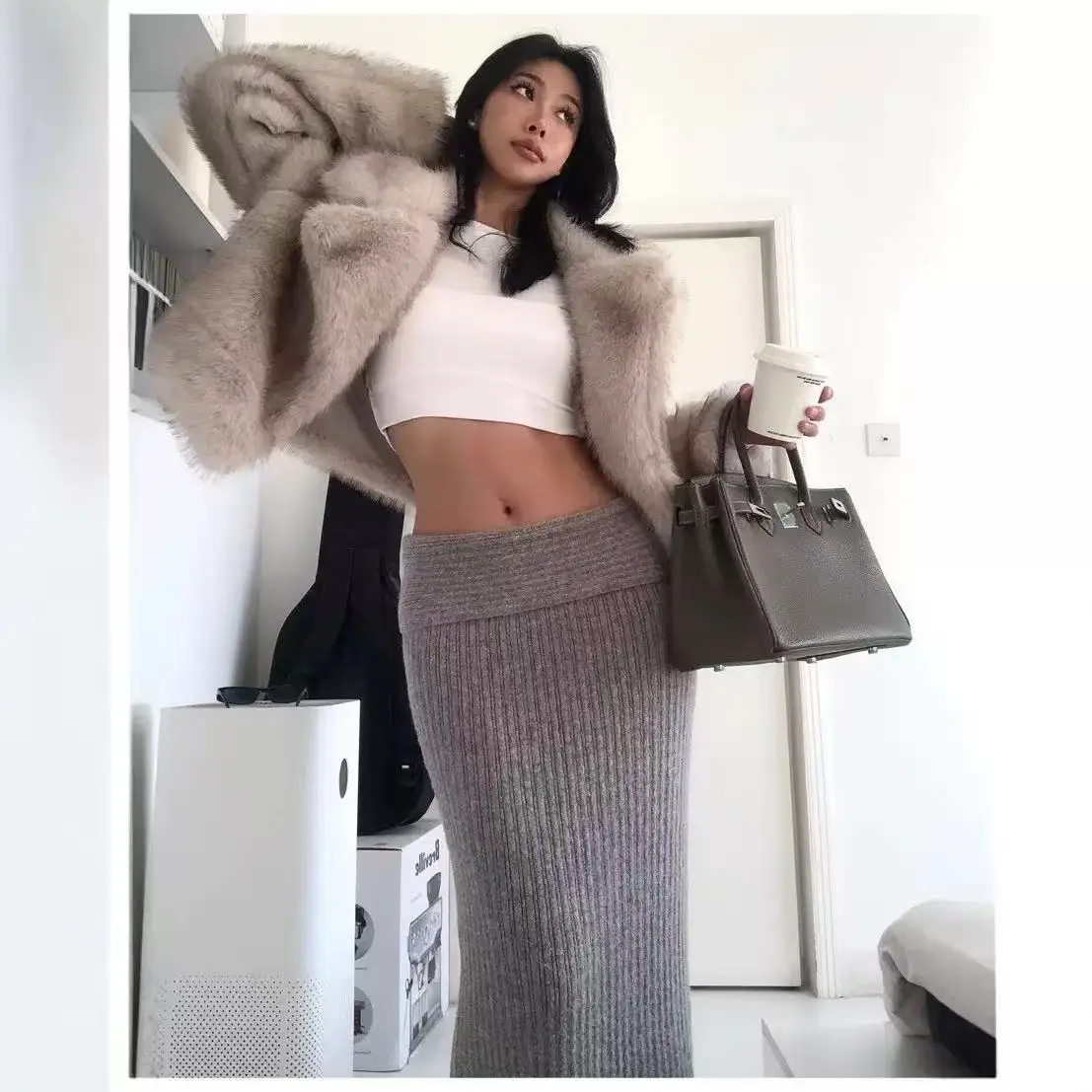 Buitreraptor Winter Ins Hot Fashion Girls Oversized Gradient Fur Coat Women Thick Warm Outerwear Fluffy Faux Fox Fur Jacket