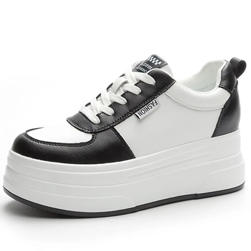 

2025 New Women's White Casual Sports Shoes with Thick Sole Petite Increased Height Sponge Cake Shoes Polyurethane Material
