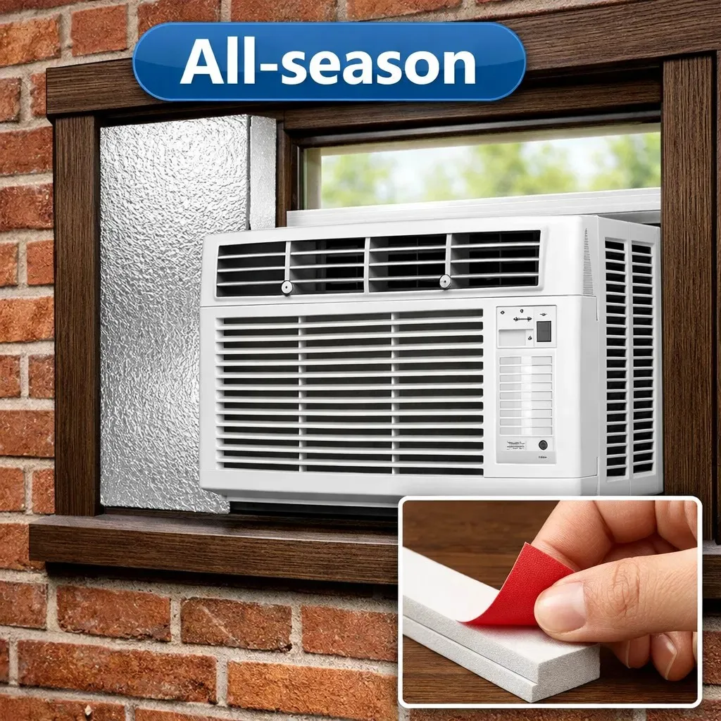Window AC Insulation Kit Foam Panels With Metal Foil Sealing Strips For Air Conditioner Blocks Cold And Heat Leaks
