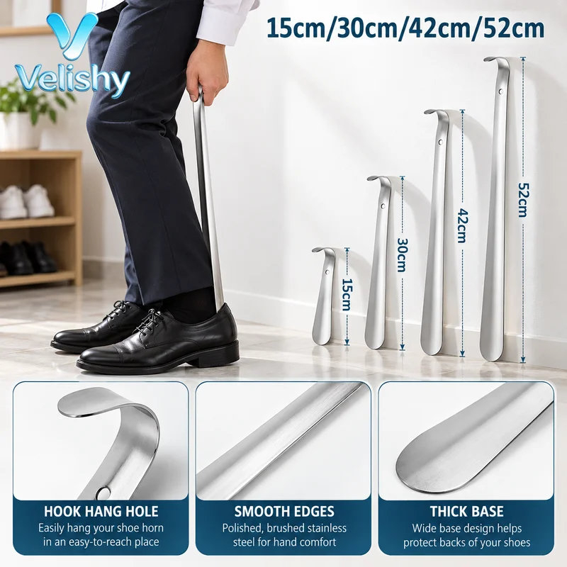 Retractable Stainless Steel Shoe Horn 15-72cm Extra Long Shoe Puller Easy Slip On Tool for Home Travel Elderly Use