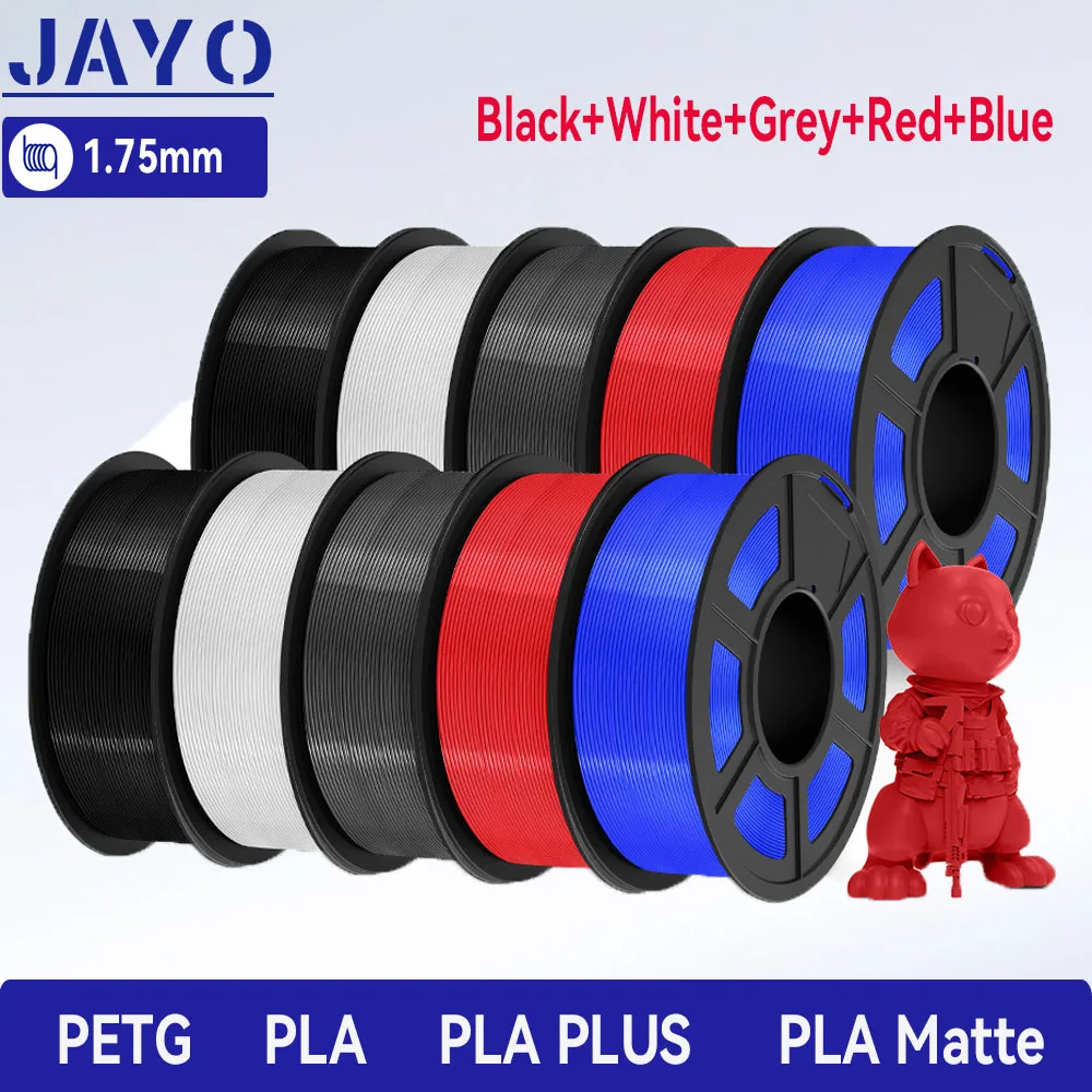 JAYO 5/10 Rolls 3D PETG/PLA/PLA+/PLA Matte Filament 1.75mm Filament  For Bambu FDM 3D Printer Neatly Wound 3D Printing Material