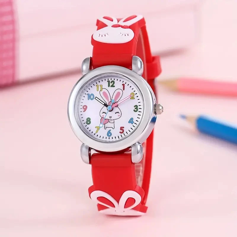 Children\'s Cartoon Cute Bunny Quartz Silicone Watch Elementary School Girls Boys Children\'s Watch 3D Silicone Strap