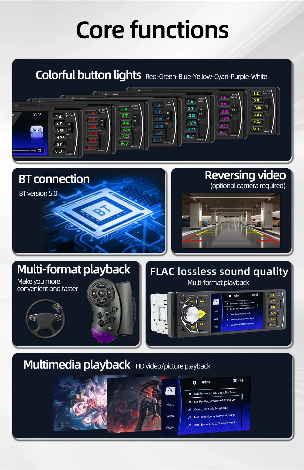 BQCC 4.1-Inch IPS screen Car MP5 Player Smart BT Multi-format playback FLAC lossless sound quality FM Car Radio