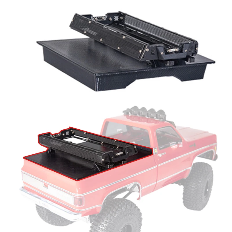 1 zestaw metalowego czarnego bagażnika i pokrywy bagażnika do części zamiennych 1/18 RC Crawler TRX4-M Chevrolet K10