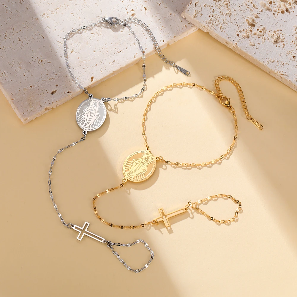 داوابارا مريم العذراء سلسلة اليد الصليب سوار المجوهرات المسيحية الدينية هدية عيد الميلاد الفولاذ المقاوم للصدأ #3